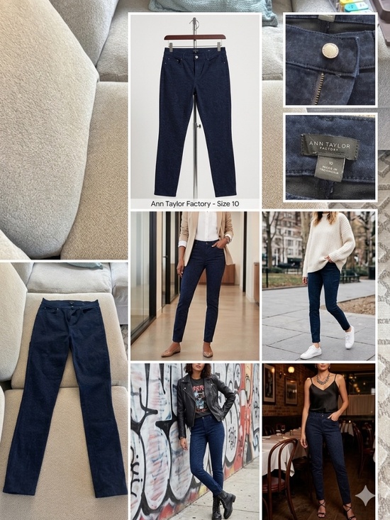 Ann Taylor Pants - Ann Taylor Factory Navy Blue Leopard Print Skinny Jeans Size 10 Animal Print Den